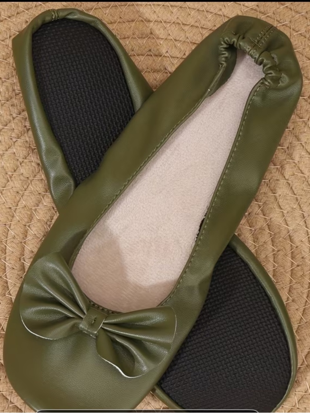 Olive Green Bow Ballet Flats Size 10.5 for Women 10 1/2 New